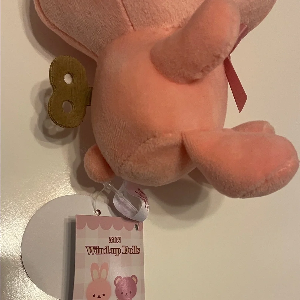 Fukuya Wind Up Doll Mini Plush Peach Bunny Plush Toy Round 1 Exclusive NWT